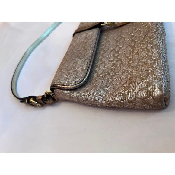 Coach Logo Y2K Hamptons Bag Vintage Tan and Gold Shimmering Metallic - Picture 8 of 10